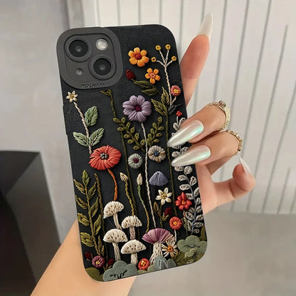 For iPhone 17 Air 16E 16 15 14 13 12 11 Pro Max Case Embossed Floral Pattern Painted Phone Cover For iPhone XS X XR 7 8 Plus SE2