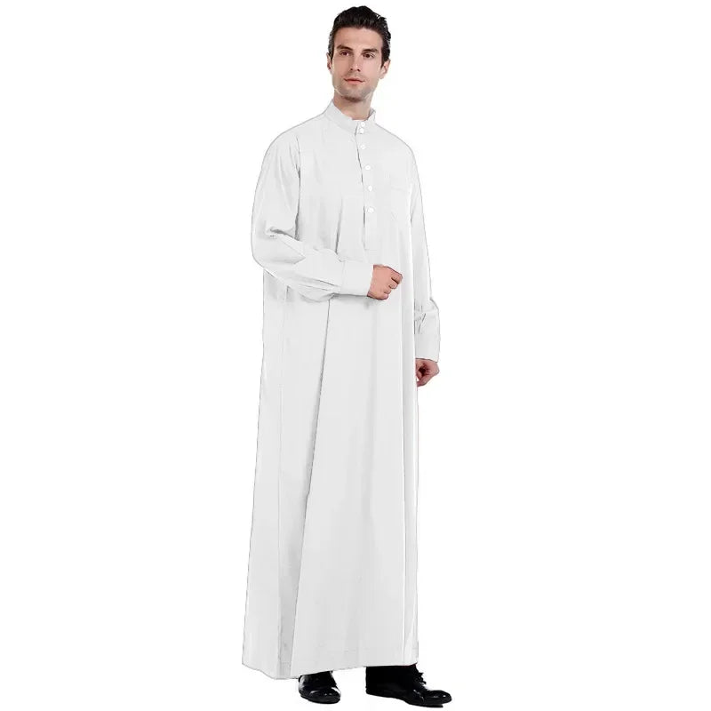 Men Dishdasha Muslim Long Sleeve Dress Daffah Thobe Jubba Saudi Arab Thoub Kaftan Islamic Clothing Robes Abaya Dubai Middle East