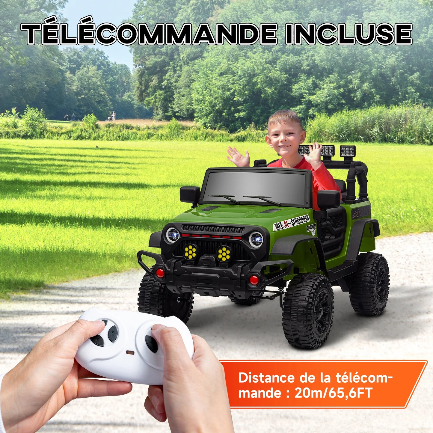 4x4 electric Car for children UTV, equipped with a 2.4 GHz remote control, two powerful motors, 12 V, size 100x63x65 cm, green