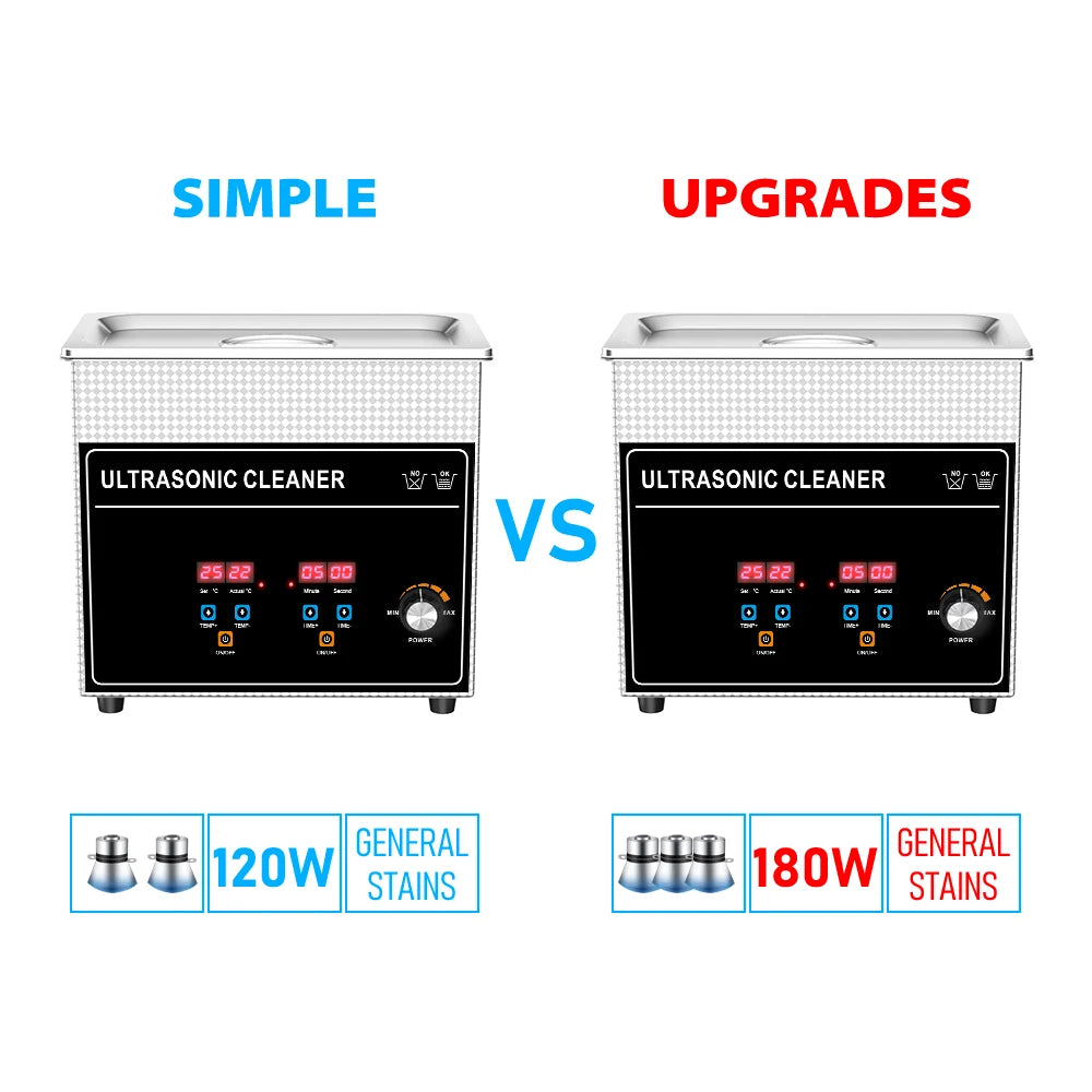 Ultrasonic Bath 3.2L 180W Cleaner Machine Power Adjust Hot Water Cleaning Bath Oil Nozzle Spark Plug Small Fuel