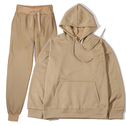 Men's Autumn and Winter New Solid Color Hoodie+pants Two-piece Set Fashionable Casual Sports Set Size S-3XL Men's Tracksuit