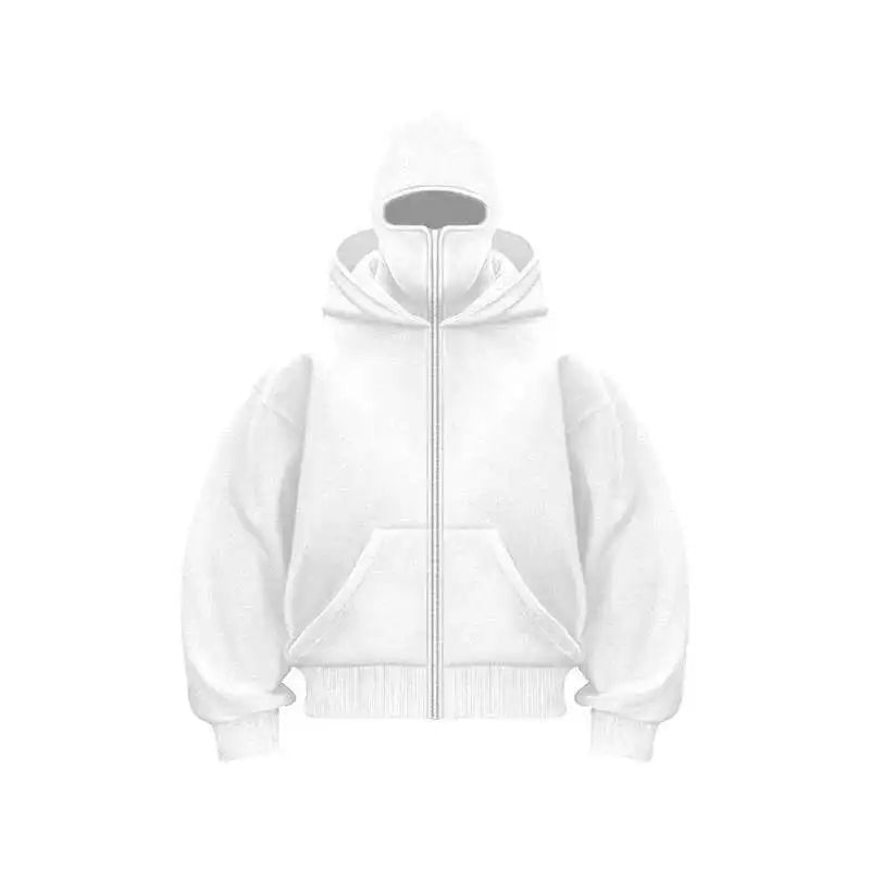 Unisex Plain Hooded Zip Up Sweatshirt Autumn Winter Ins Style Couple Matching Pullover Jacket