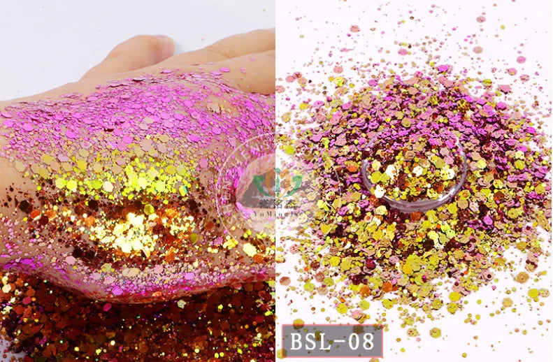 5g/BagGlitter Chameleon Nail Flakes Iridescent Chameleon Nail Powder Holographic Laser Colorful Nail Sequins 120 Colors Mix Size