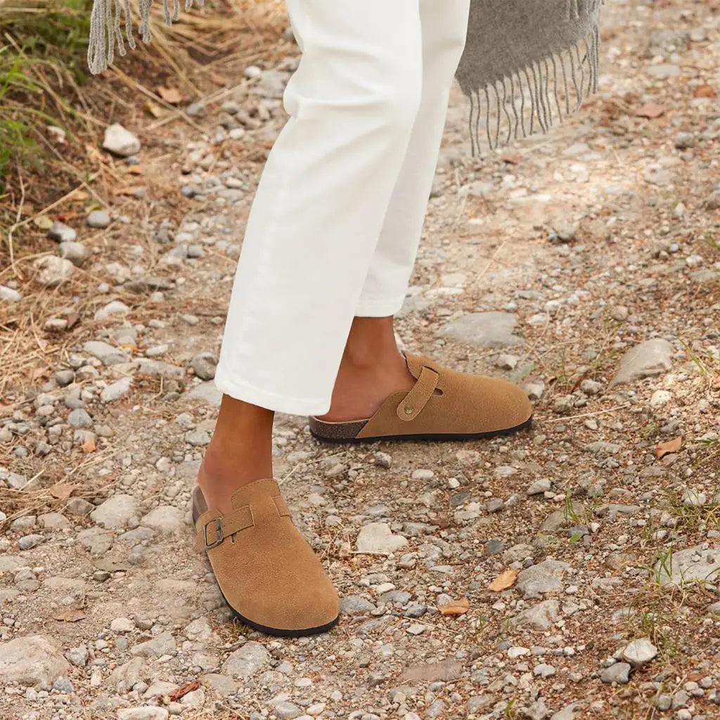 Shevalues Men's Suede Clogs Soft Leather Mules Men New Summer Men Cork Sandals Comfort Slip On Unisex Clogs With Arch Support