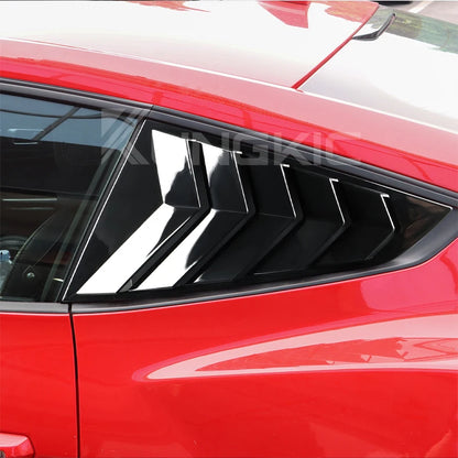 For Ford Mustang 2024 2025 2026 GT S650 Gloss Black Carbon Fiber Pattern Rear Windshield Side Spoiler Splitter Triangle Louver