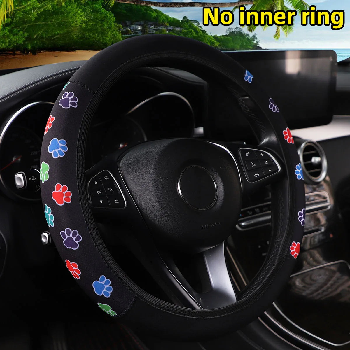 Women's 38CM Steering Wheel Cover Cherry Blossom  Chrysanthemum Check Spider Web Design Printed Car Accessory without Inner Ring