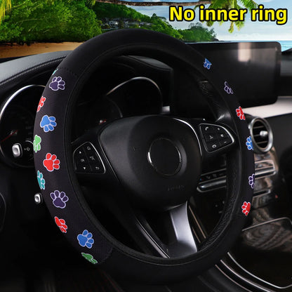 Women's 38CM Steering Wheel Cover Cherry Blossom  Chrysanthemum Check Spider Web Design Printed Car Accessory without Inner Ring