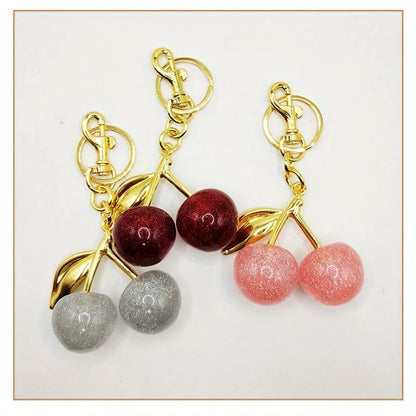 Cherry Bag Charm Women Key Rings keychain Retro-Cool Cherry Motif In Glittery Resin Clip it To Favorite Bag Set of Keys For
