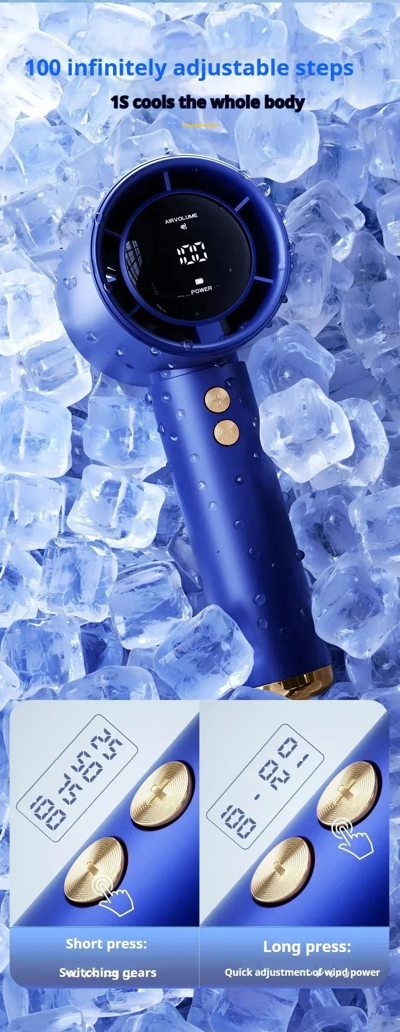 Lenovo Portable Handheld Turbo Fan 100-Speed Adjustable High Speed Cooling Fan USB Rechargeable Quiet Personal Fan for Travel