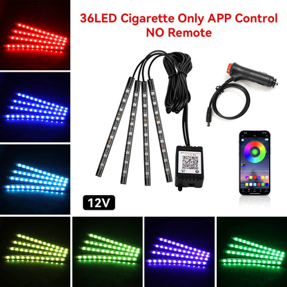 Neon Car Interior Ambient Foot Light with USB Wireless Remote Music App Control RGB 48 LED Atmosphere Decorative Lamp
