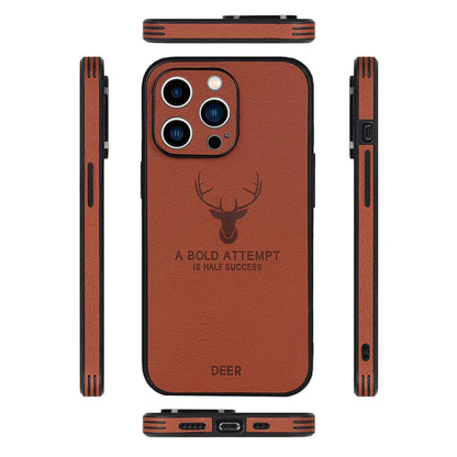 Luxury Business Leather Bumper Case For iPhone 17 Air 16 15 14 13 12 11 Pro Max Mini Plus Shockproof Soft Deer Head Back Cover