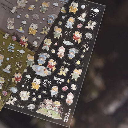 Cute Animal Face 5D Nail Art Stickers Cartoon Cat Bunny Dog Mouse Kawaii Expressions Simple Self Adhesive Manicure Decal DIY