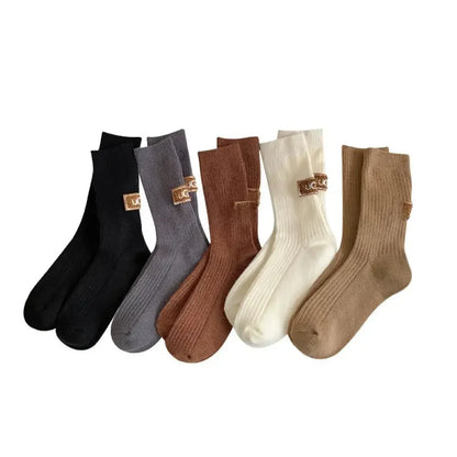 1/3Pairs Winter Thick Warm Padded Socks Solid Color Mid Calf Socks Women’s Casual Embroidered Logo Pile Socks Cold Weather Wear