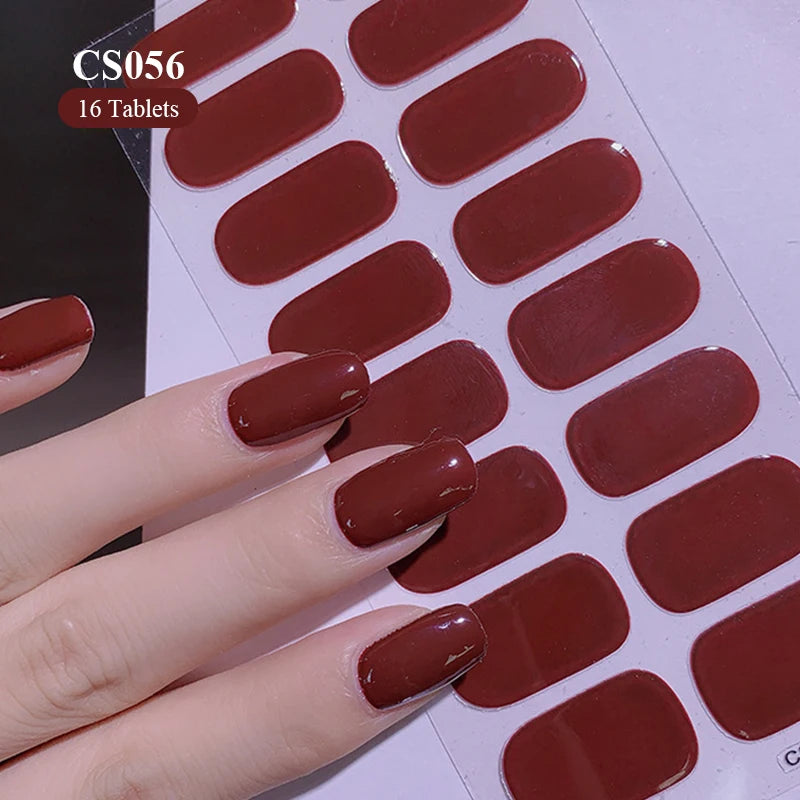 14/16Tips Full Cover Gradient Nail Stickers Multi Color Self Adhesive Slider No Need UV Lamp Cured Press ON Nail Decal