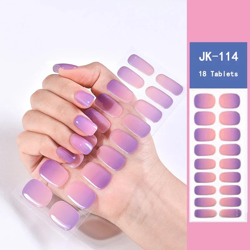 16/18/20Tips Semi-Cured Gel Nail Strips Adhesive Full Cover Stickers for Nails UV Lamp Need Press On Nails Fashion Manicure