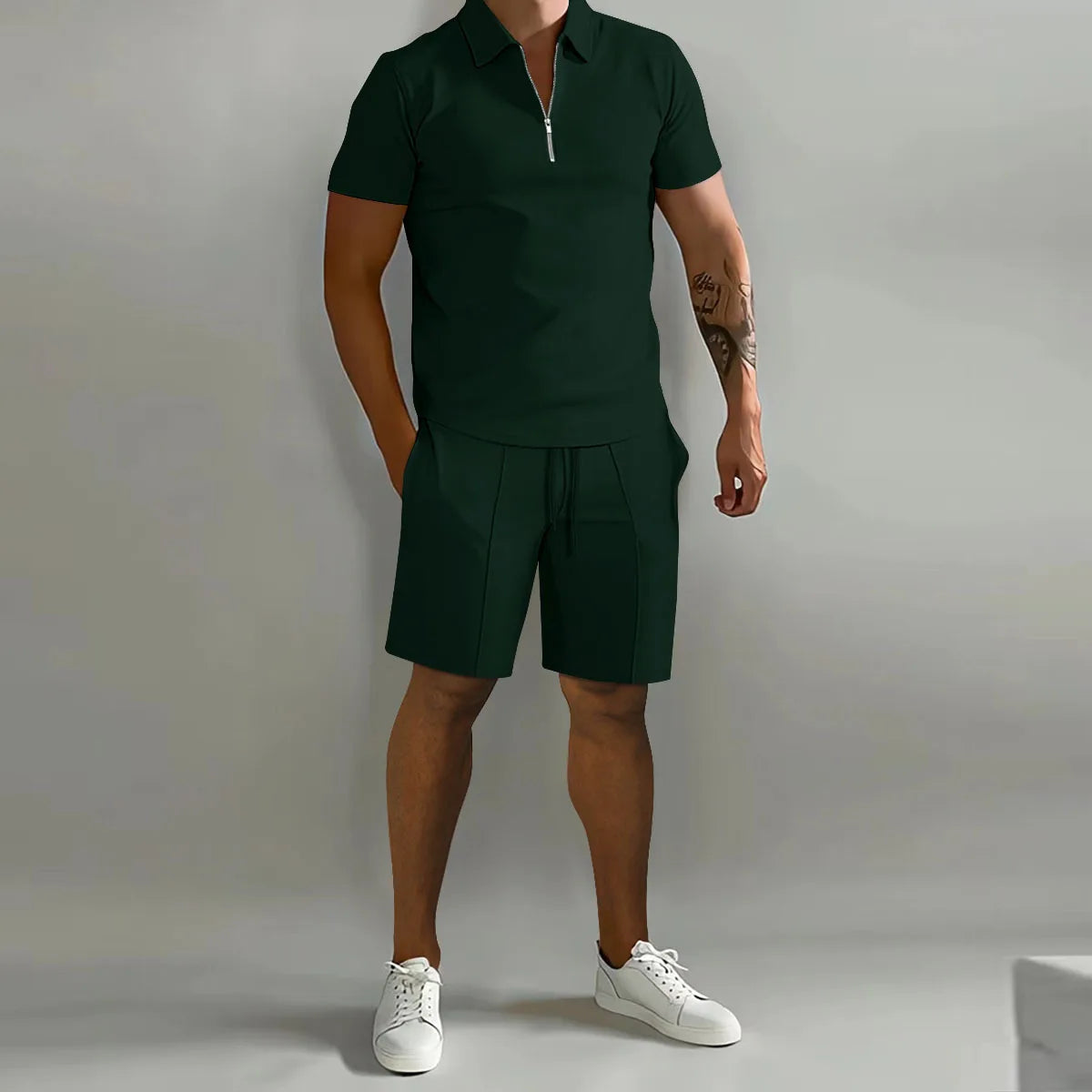 Cross border Amazon Men's Set 2025 Autumn New Men's Polo Casual Loose Short sleeved Shorts Sports Set