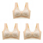 3Pcs Women Lace Bra Perspective Push Up Ice Silk Deep V Bralette Bra Sexy Lingerie Tops Plus Size Cup Mom's underwear L-5XL