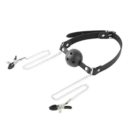 Erotic Toy PU Leather Mouth Gag Ball Oral Sex With Chain Clip Breast Nipple Clamps Bondage Harness Sex Toys Adult Games