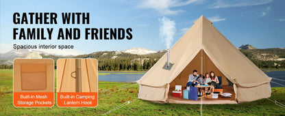 SucceBuy Canvas Bell Tent 4 Seasons 9.8ft Yurt Tent Canvas Tent for Camping with Stove Jack Breathable Tent Holds up to 4 People