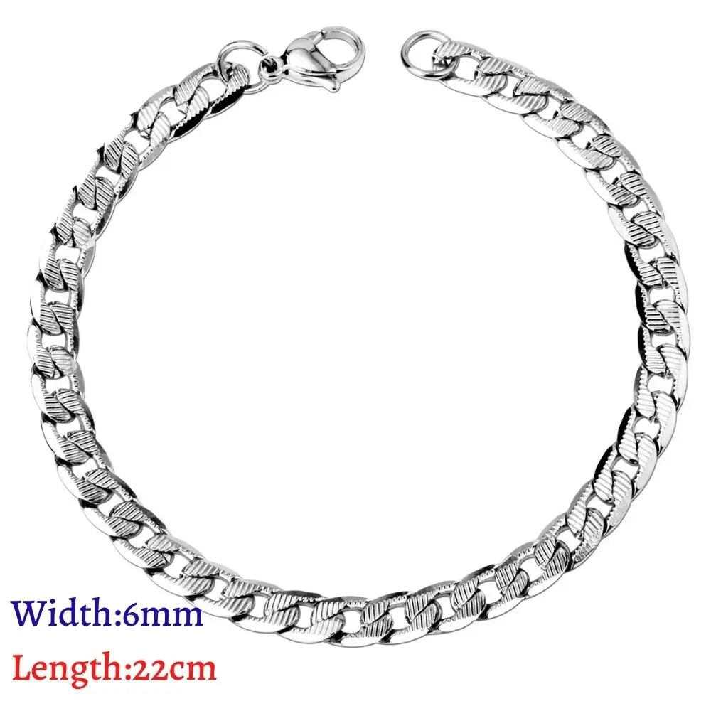 LUXUKISSKIDS Stainless Steel Couple Men/Woman Bracelets Fashion Curb Cuban Link Chains On Hand Rock Bracelet Wrist Jewelry Gifts