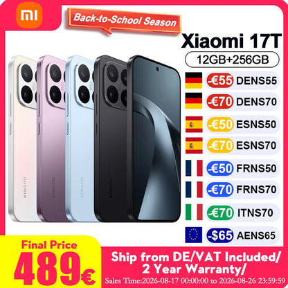 Global Version Xiaomi 17T Mobile Phones HDR10 6.59' AMOLED Display 50MP Leica Summilux Lens 6500mAh Battery Xiaomi Hyper AI Smartphone