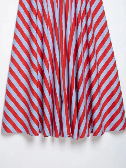 KONDALA Holiday Casual Chic Women Long Skirt Striped Zipper A-Line Draped Skirt Fashion 2026 Summer Fall Night Out Party Skirt
