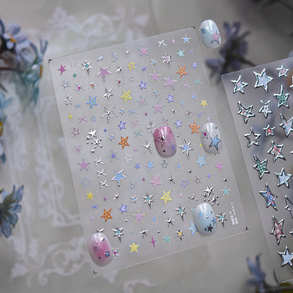Metal Star Nail Stickers Exquisite 5D Bronzing Silver Five-pointed Star Mini Nail Art Stickers DIY Self Adhesive Manicure Decals