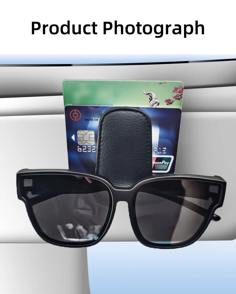 JFBONIN Leather Magnetic Sunglasses Holder Car Sunshade Accessory with Ticket Clip Functional Sunshades Car Accessory
