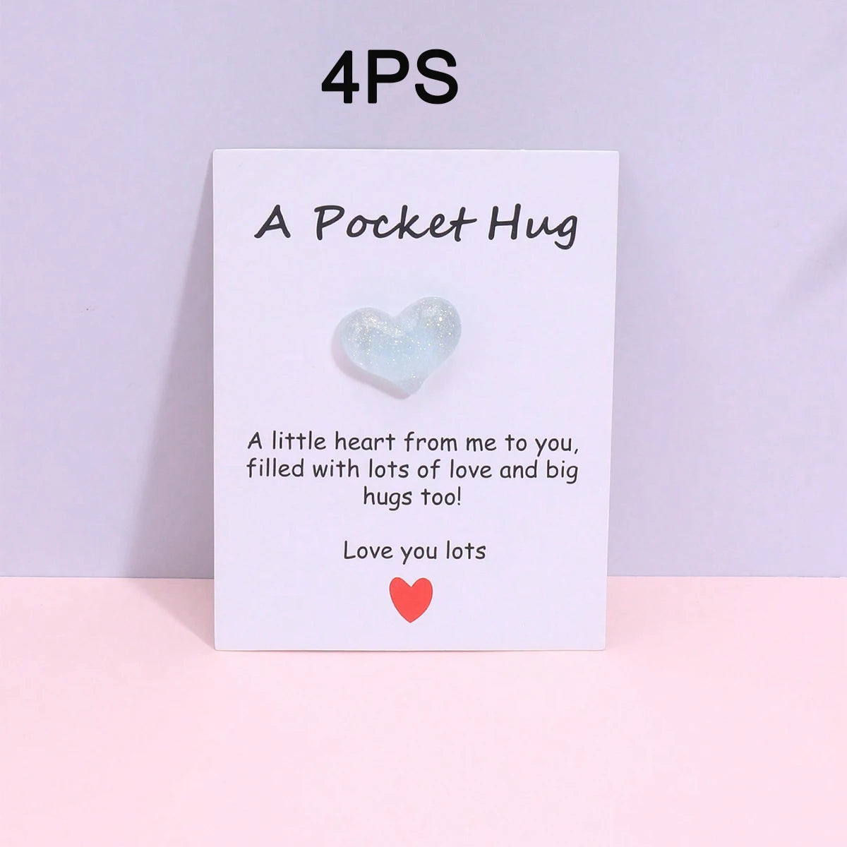 4 Pack Small Cute Pocket Hug Cards, Heart Shape Encouragement Greeting Cards, Mini Love Cards for Birthday Valentine