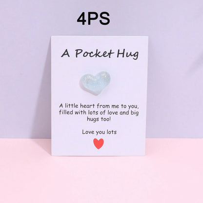 4 Pack Small Cute Pocket Hug Cards, Heart Shape Encouragement Greeting Cards, Mini Love Cards for Birthday Valentine