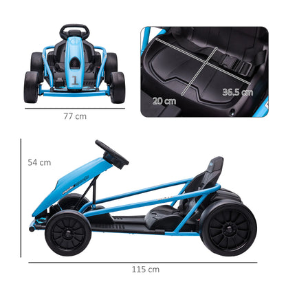 Electric Go-kart for children 8-12 years old with high backrest and safety belt, 115x77x54 cm, blue and black, electric stroller, toy kart, children's kart