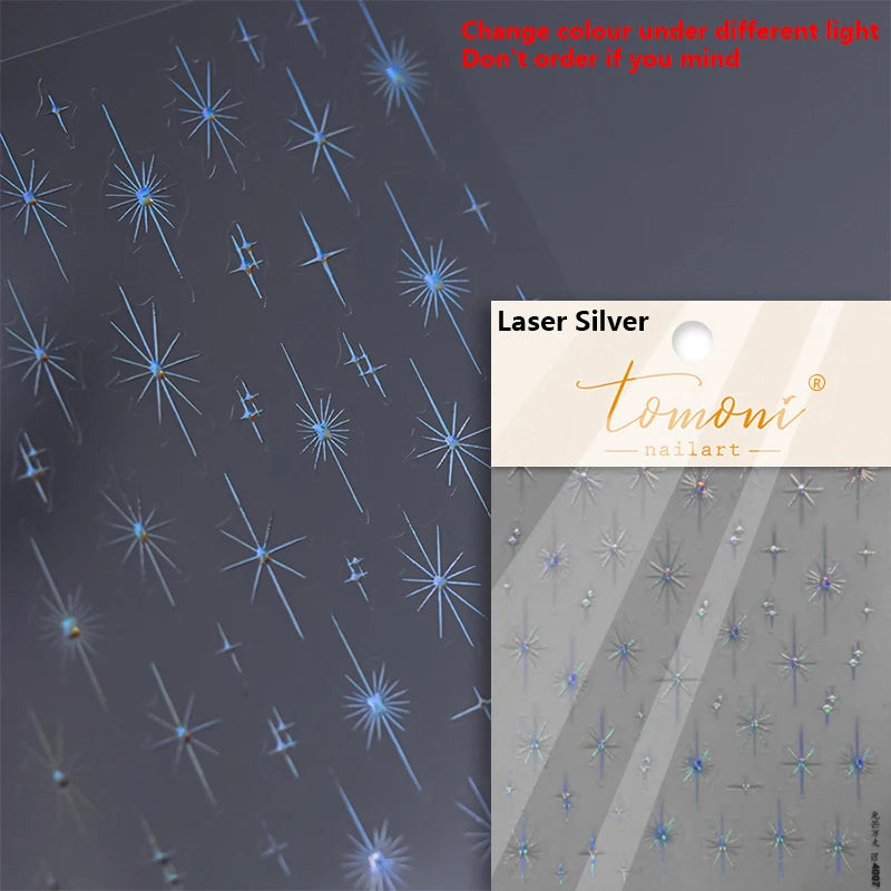 Gold Silver Starlight Laser Pink Colorful Glitter Star Bronzing Rhinestones Relief Nail Art Decorations Stickers Manicure Decals