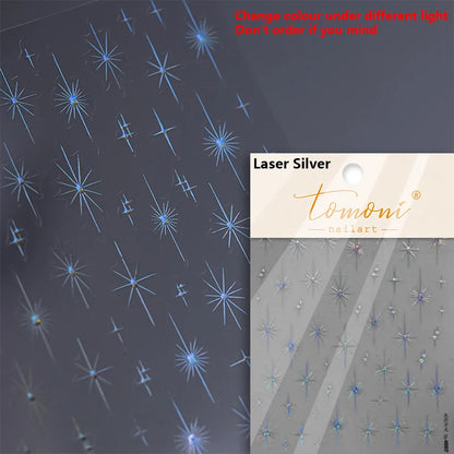 Gold Silver Starlight Laser Pink Colorful Glitter Star Bronzing Rhinestones Relief Nail Art Decorations Stickers Manicure Decals