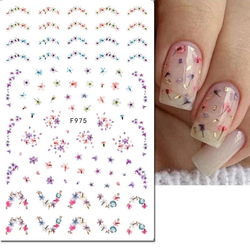 3d Nail Art Decals Spring Booming Violets Lavenders Purple Blue Pink Flowers Butterflys Stickers Decoration For Nail Tips Beauty