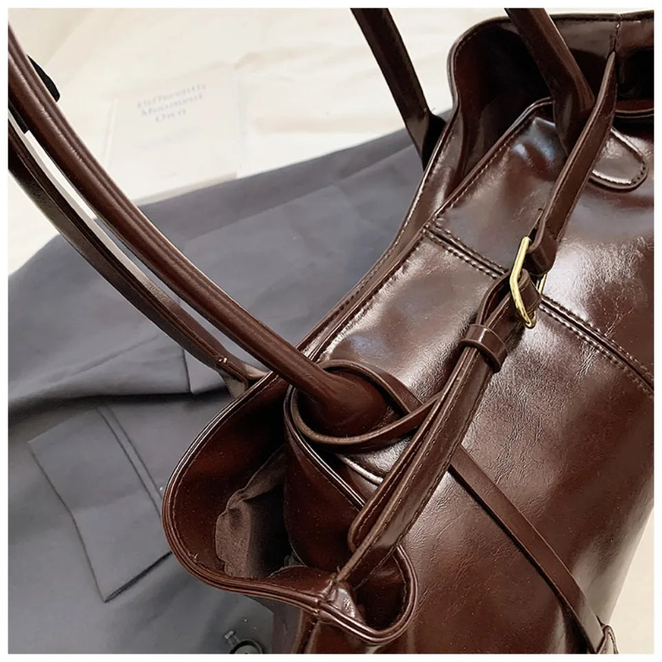 Oil PU Leather Hobo Handbag Slouchy Shoulder Bag Retro Top-Handle Bag Large Work Bags for Women Gilrls Tote Work Shopping Travel