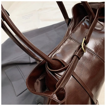 Oil PU Leather Hobo Handbag Slouchy Shoulder Bag Retro Top-Handle Bag Large Work Bags for Women Gilrls Tote Work Shopping Travel