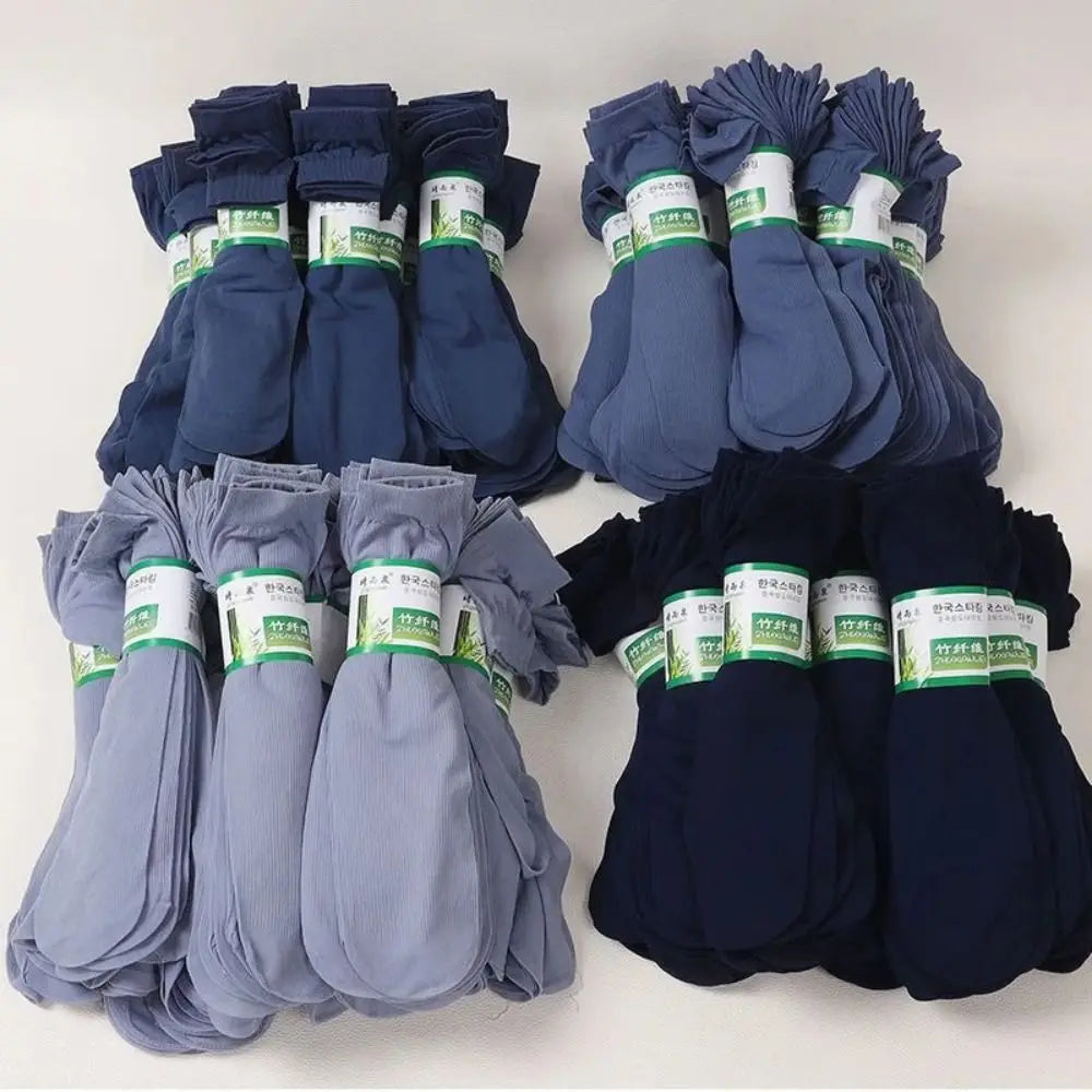 10pairs New Breathable Men Ice Silk Socks Soft Elastic Ultra-thin Socks Solid Business Socks