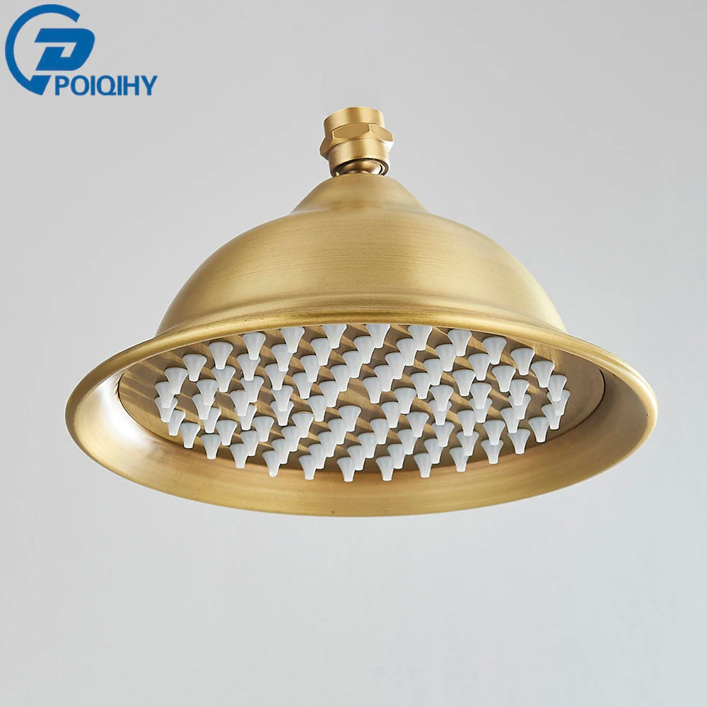 POIQIHY Brass Golden Rainfall Shower Head Shower Faucet Head Bathroom Replace Rain Showerhead Antique Brass Showerhead Accessory