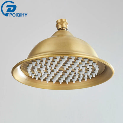 POIQIHY Brass Golden Rainfall Shower Head Shower Faucet Head Bathroom Replace Rain Showerhead Antique Brass Showerhead Accessory