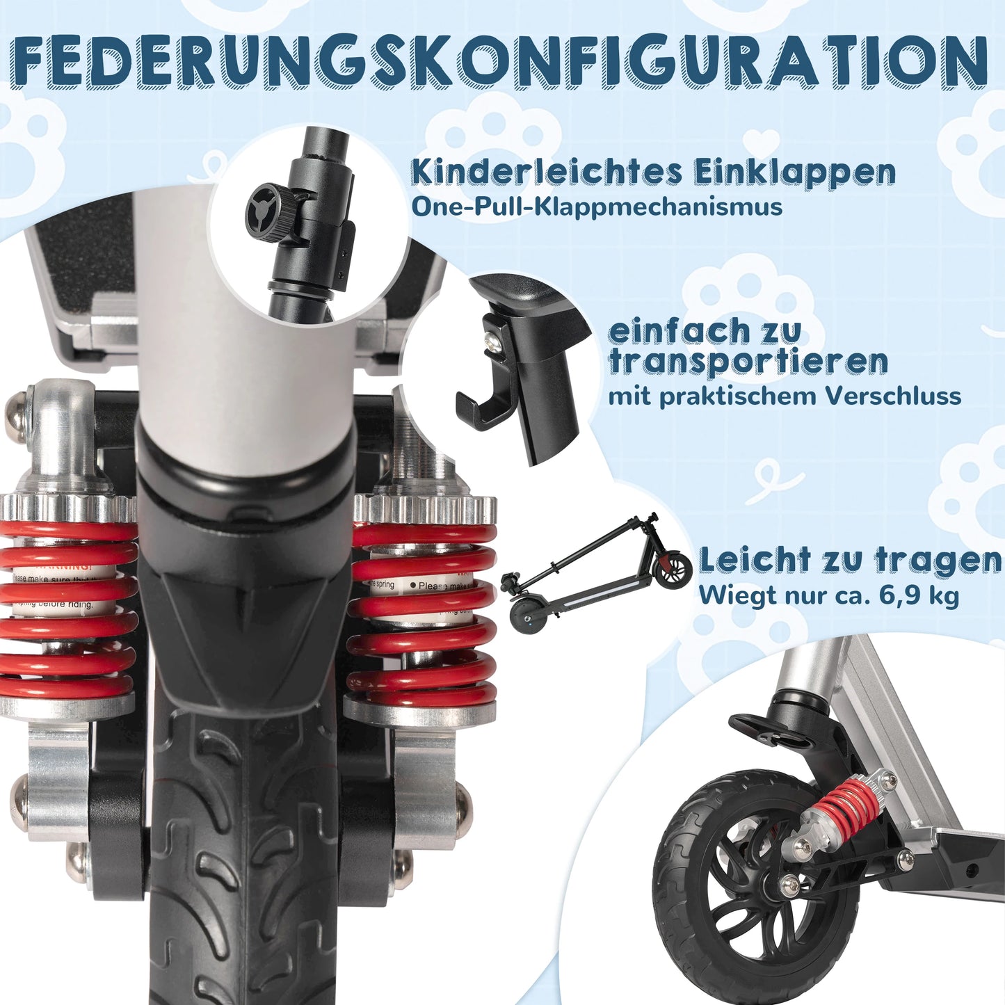 Sinaopus 6.5'' Electric Scooter for Kids 150W Motor, 126Wh Battery, 3-Height Adjustable Handlebar, Front Suspension, Foldable E-Scooter