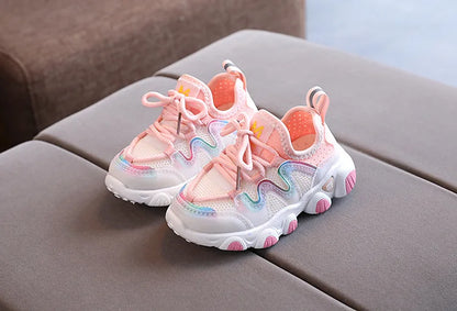 2022 Breathable Toddler Boy Sneakers Stretch Fabric Fashionable Baby Running Shoes Pink School Girl Sports Shoes Sneakers