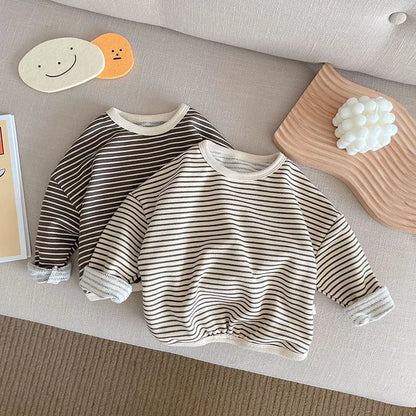 1-6Y Spring Autumn Stripe Kids Hoodie Classcial O-Neck Girls Boys Bottoming Hoodie Sweatshirts Long Sleeve Children T-shirts