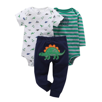 Lovely Baby Boy bodysuits 3Pcs/sets Long Sleeved Clothes PP Pant Cotton Infant Sporty Girl Short Sleeved Bodysuits