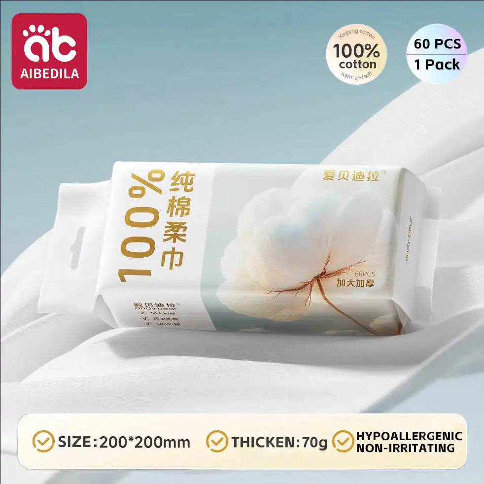 Newborn Baby Cotton Dry Wipes Unscented Hypoallergenic 3-In-1 Clean Care Protect Thick Sensitive Skin Facial Towels for Infants