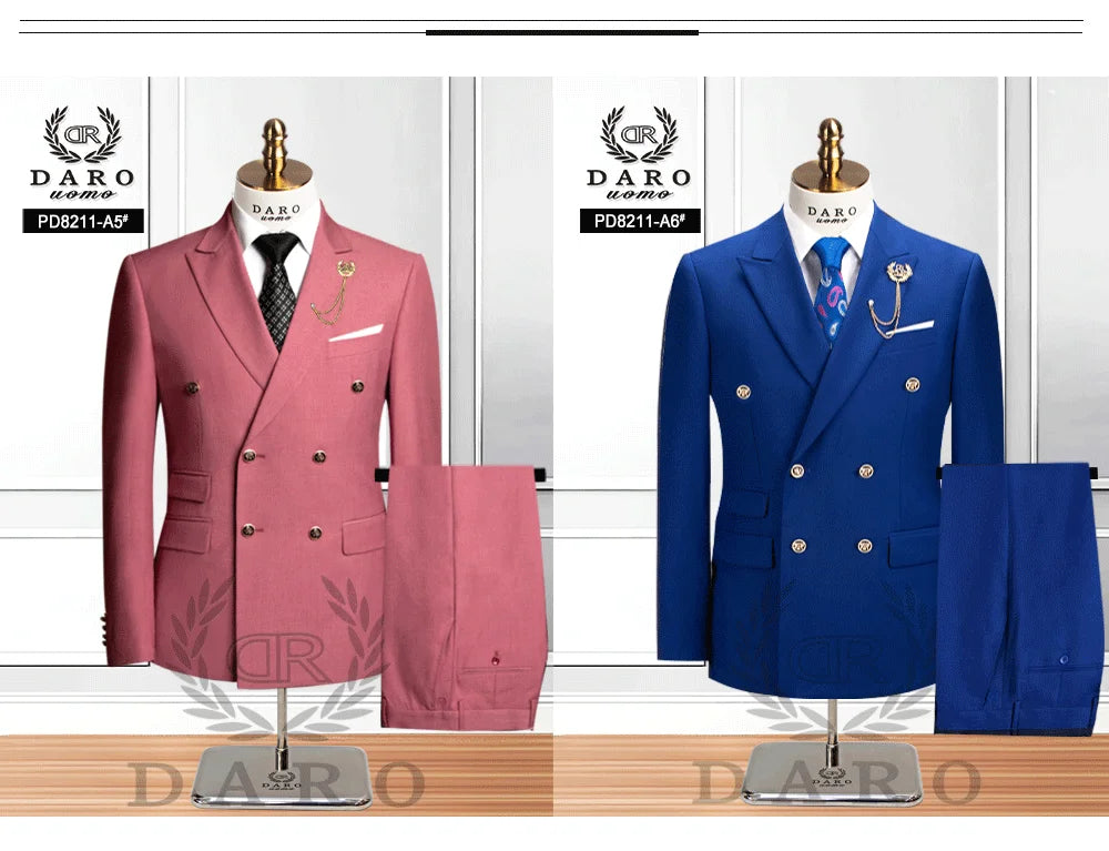 DAROuomo 2026 Men's Slim Fit Formal Business Suit 2Pcs Set - DR8211 (Jacket + Pants) for Work Wear