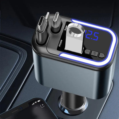 5 In 1 Retractable USB C Car Charger 180W Car Fast Charging Adapter With Atmosphere Lights For IPhone,iPad,Android