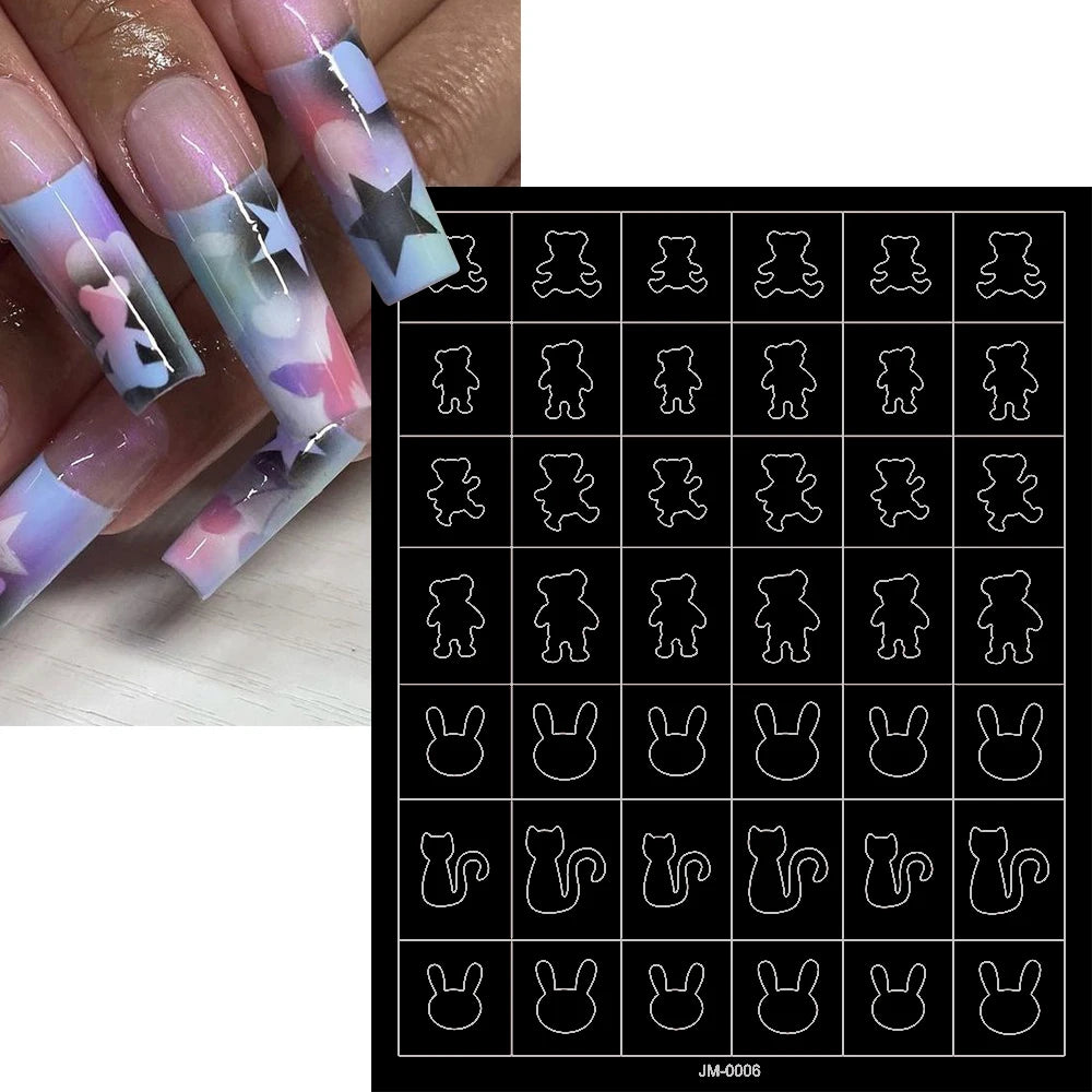 24-Design Airbrush Stencil Nail Stickers 1Pcs Butterfly/Heart/French Line Nail Decal Adhesived DIY Nail Template Airbrush Slider