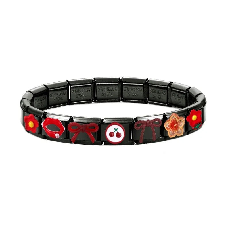 2025 New Original Black Red Stars Love Heart Bows Flower Italian Charm Link Fit 9mm Stainless Steel Jewelry DIY Making Bracelets