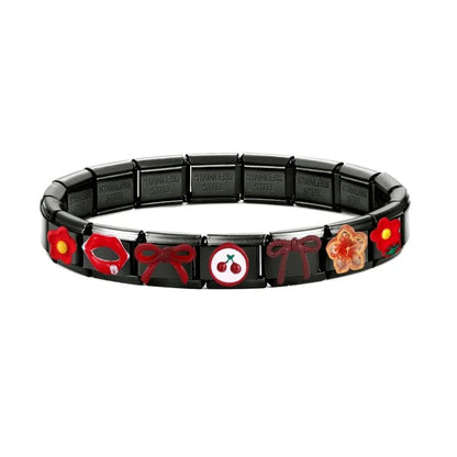 2025 New Original Black Red Stars Love Heart Bows Flower Italian Charm Link Fit 9mm Stainless Steel Jewelry DIY Making Bracelets