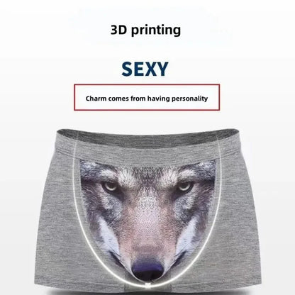 Men 3D Printed Boxer Shorts Wolf Eagle Head Pattern Mid Waist Flat Angle Underpants Soft Modal Knitted Breathable Underwear